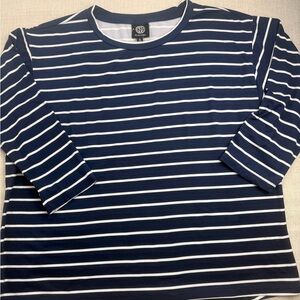 Bobeau Navy and White Striped Top